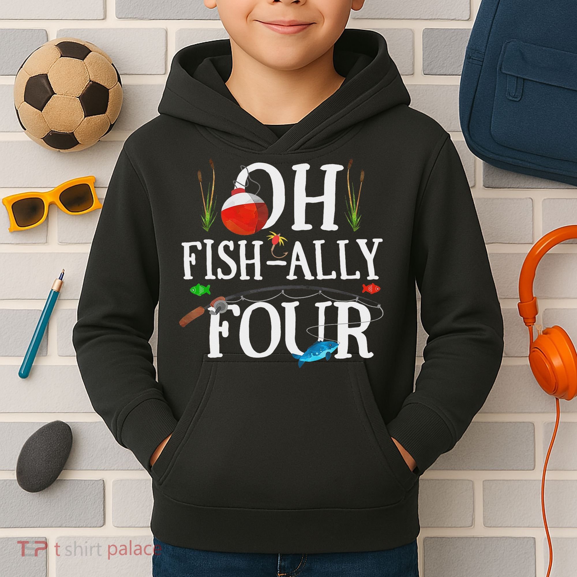 O Fish Ally Four Birthday Decorations 4th Birthday Boy Kids Hoodie