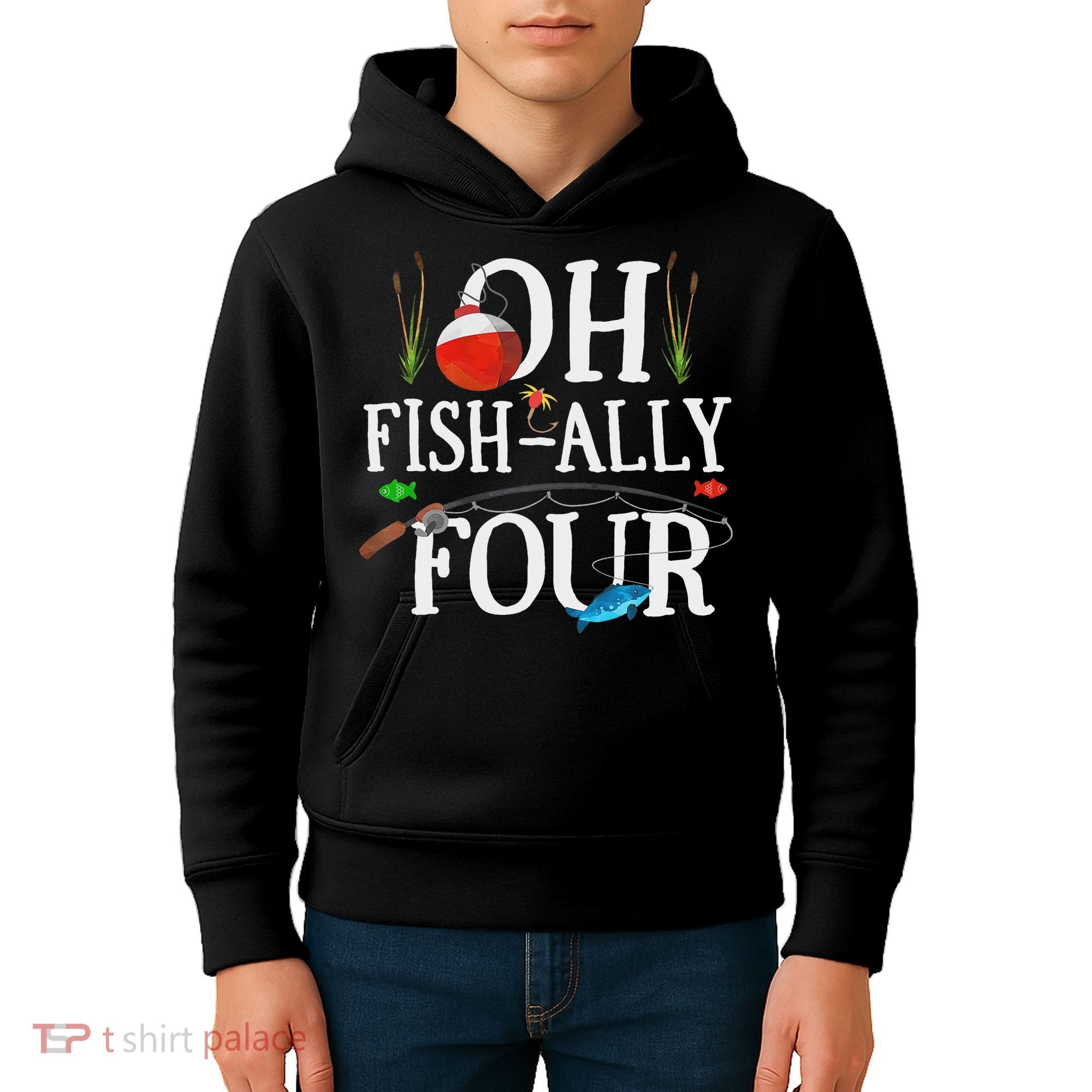 O Fish Ally Four Birthday Decorations 4th Birthday Boy Kids Hoodie