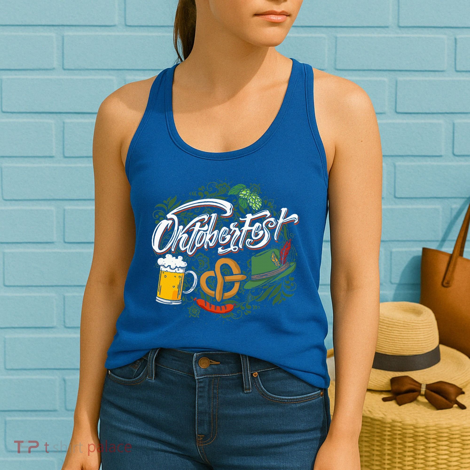 Oktoberfest Funny Beer Hat Pretzel And Edelweiss Women's Tank Top