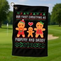 Our First Christmas As Mommy And Daddy Matching Family Golf Towel thumb 1