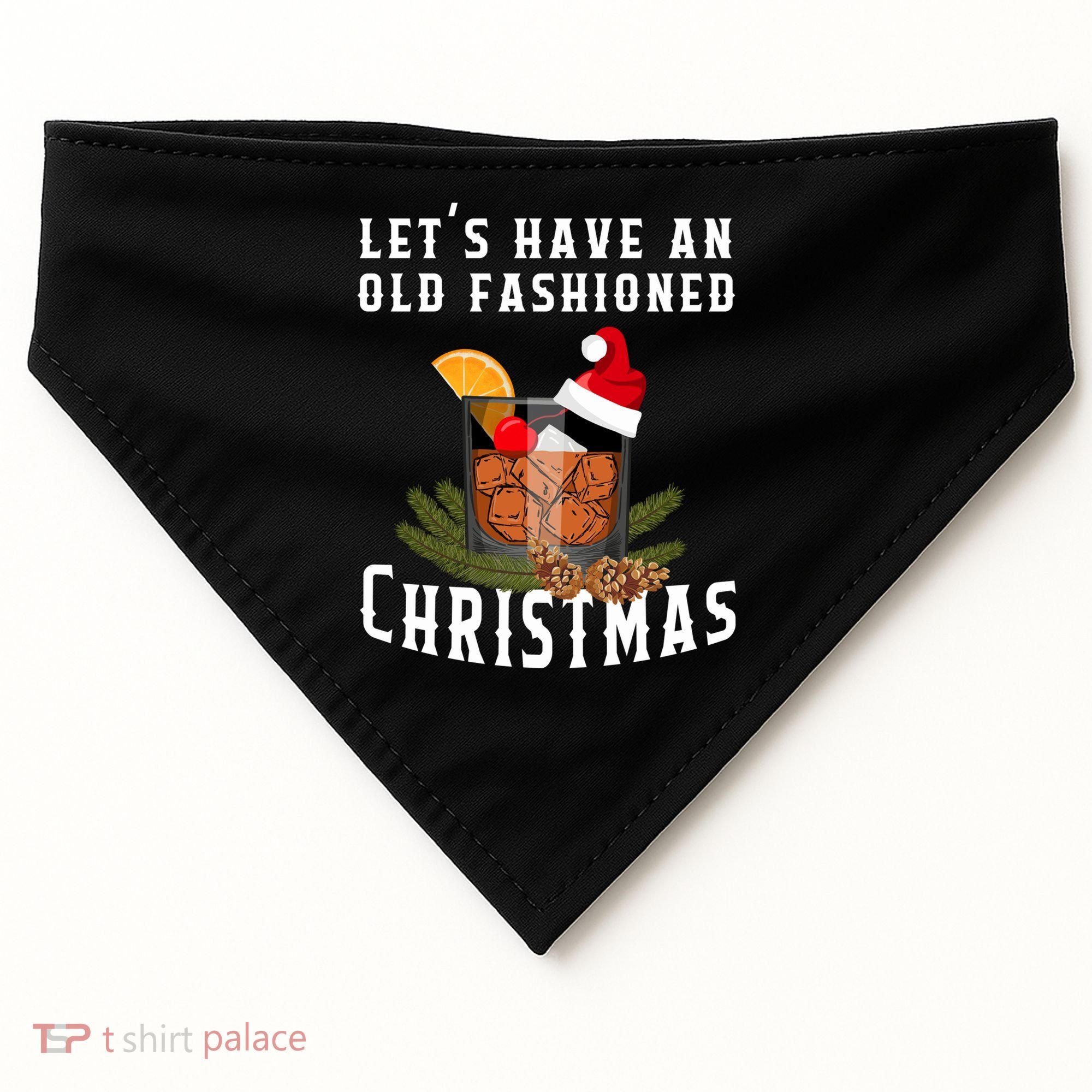 Old Fashioned Christmas Funny Bourbon Whiskey Cocktail Gift USA-Made Doggie Bandana