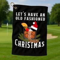 Old Fashioned Christmas Funny Bourbon Whiskey Cocktail Gift Golf Towel thumb 1