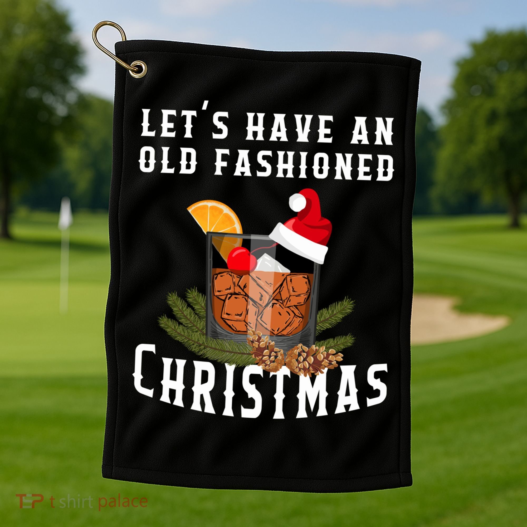 Old Fashioned Christmas Funny Bourbon Whiskey Cocktail Gift Golf Towel
