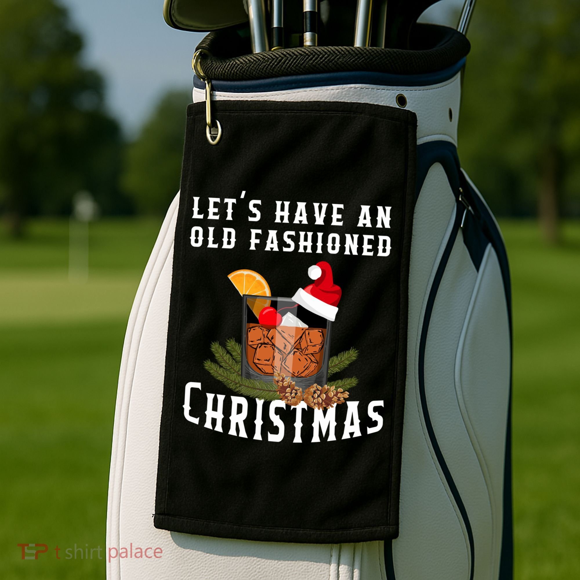 Old Fashioned Christmas Funny Bourbon Whiskey Cocktail Gift Golf Towel
