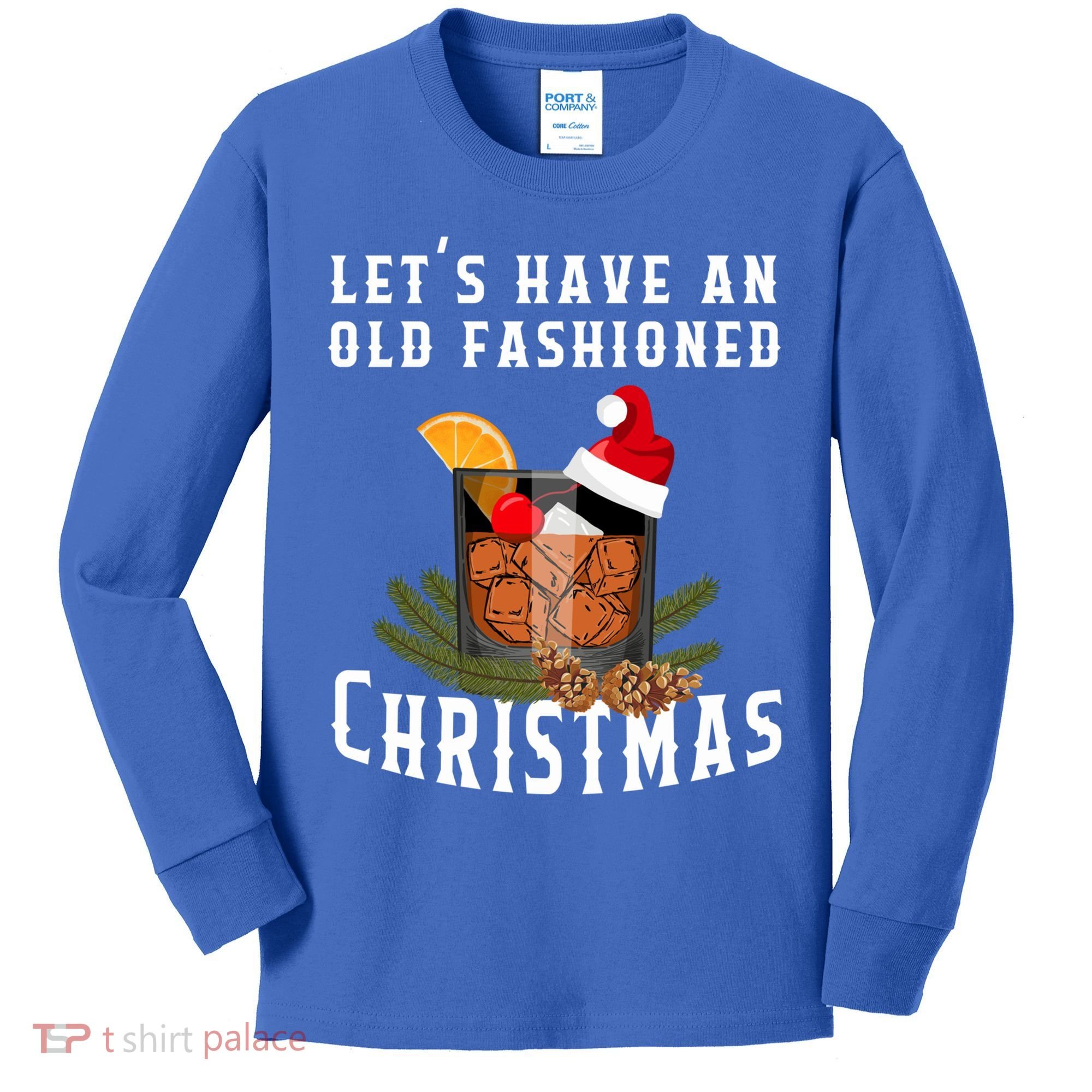 Old Fashioned Christmas Funny Bourbon Whiskey Cocktail Gift Kids Long Sleeve Shirt