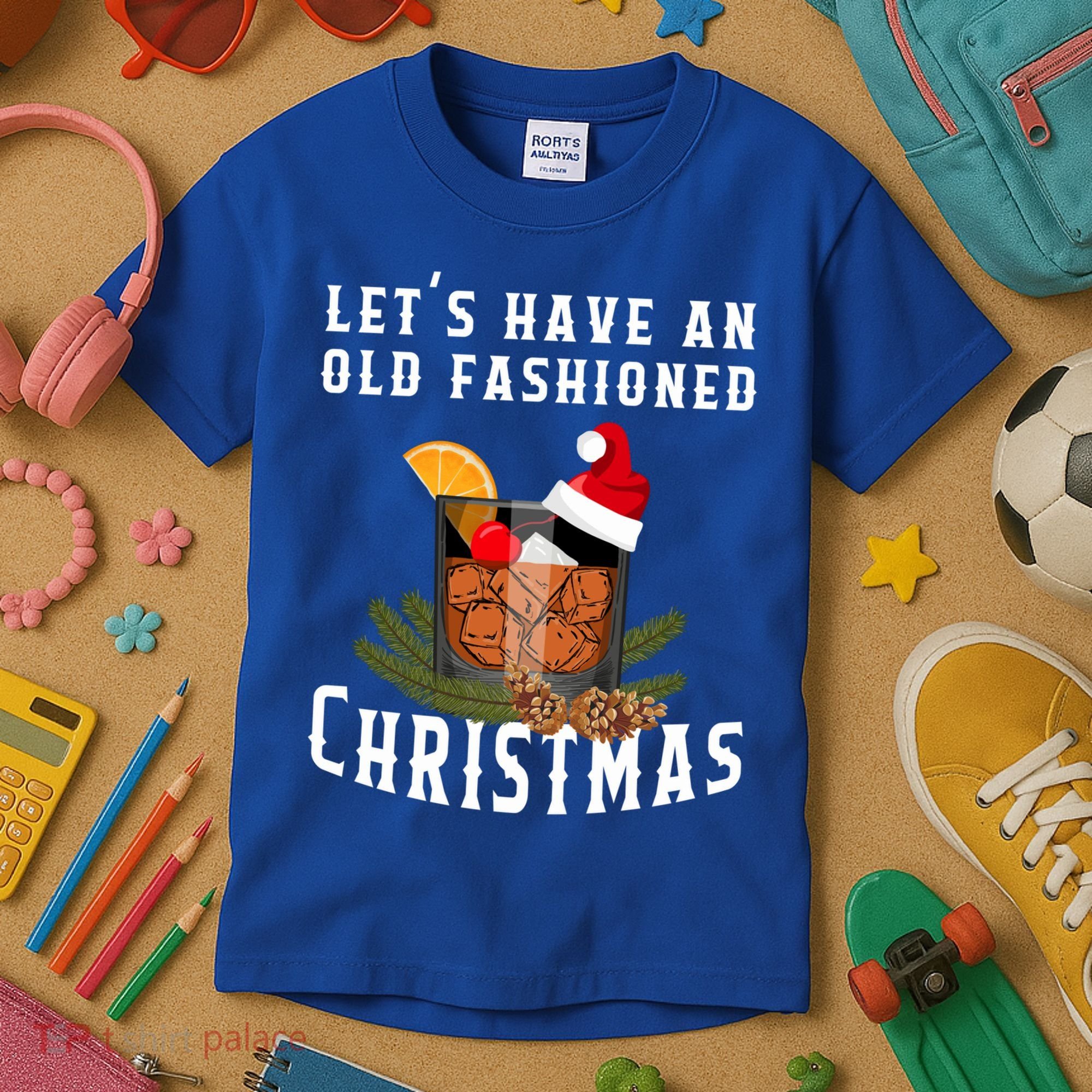 Old Fashioned Christmas Funny Bourbon Whiskey Cocktail Gift Kids T-Shirt