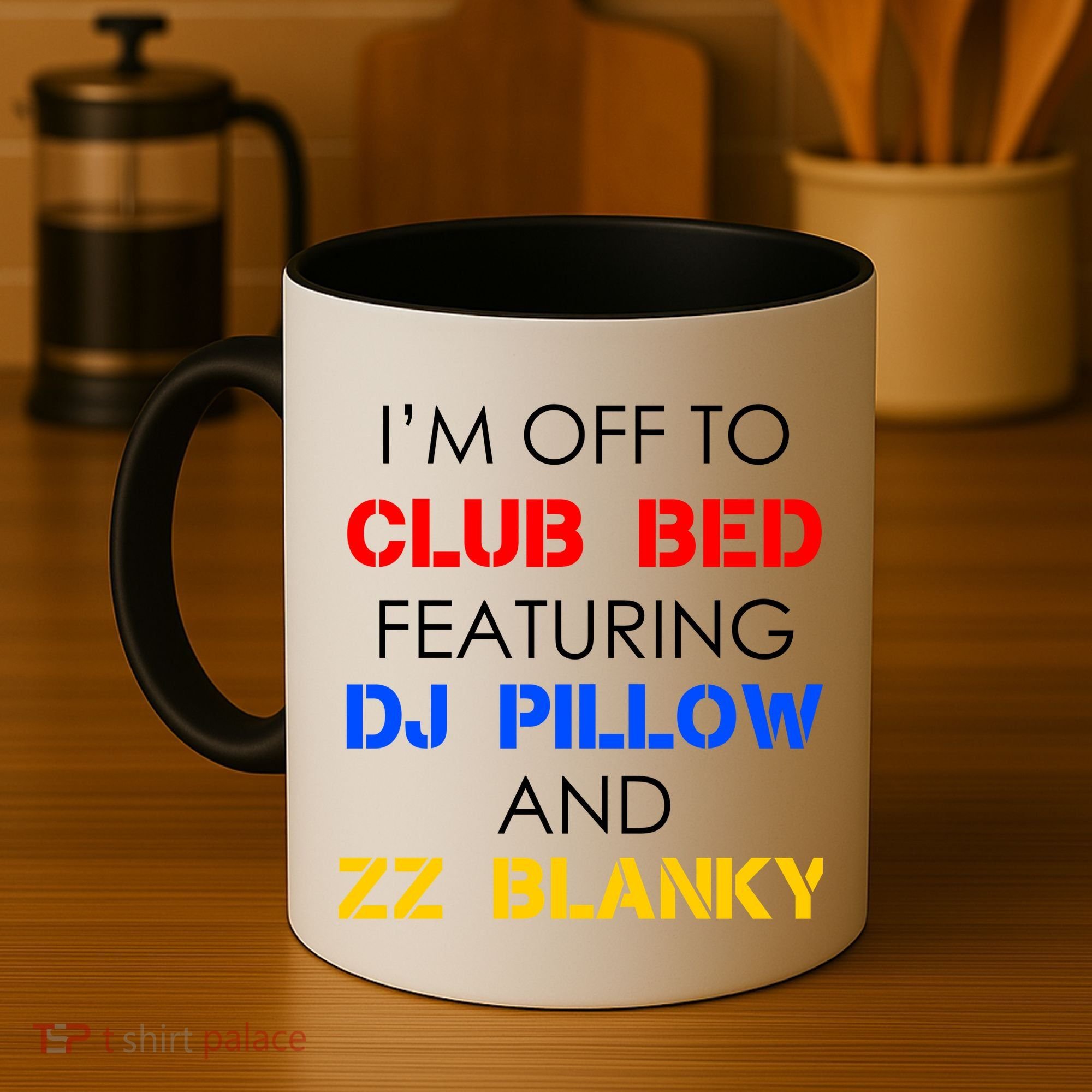 Off To Club Bed Featuring DJ Pillow and ZZ Blanky Coffee Mug