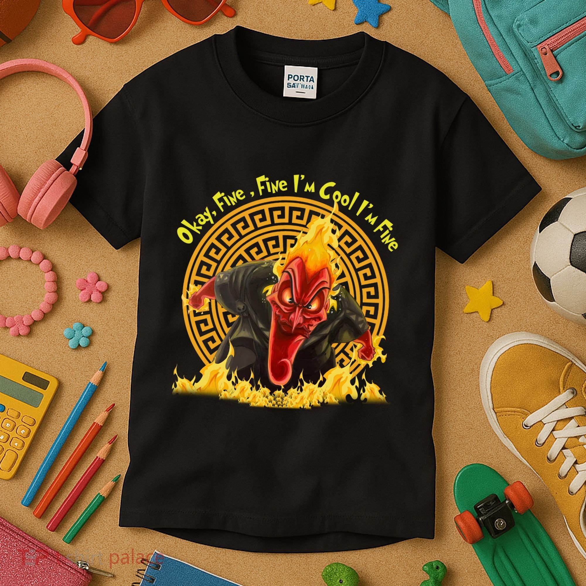 Okay Fine Fine IM Cool Im Fine Hades Kids T-Shirt