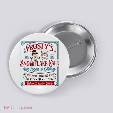 Old Fashioned FrostyS Snowflake Cafe Coffee Lovers Xmas Button