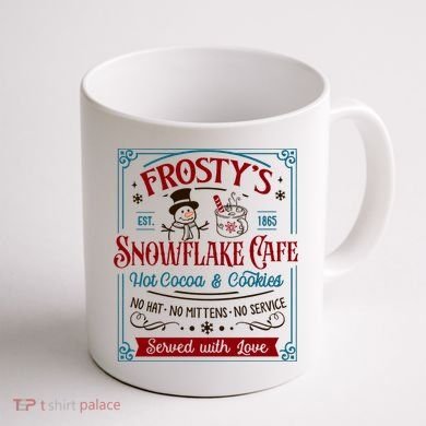 Old Fashioned FrostyS Snowflake Cafe Coffee Lovers Xmas Coffee Mug back