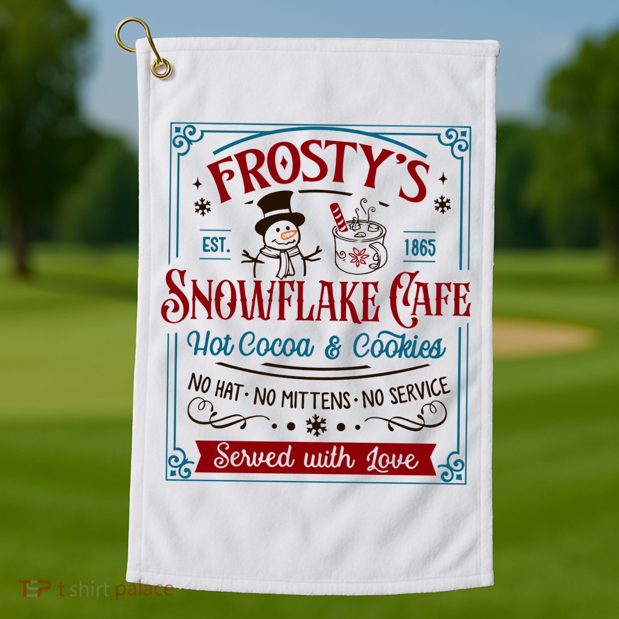Old Fashioned FrostyS Snowflake Cafe Coffee Lovers Xmas Golf Towel