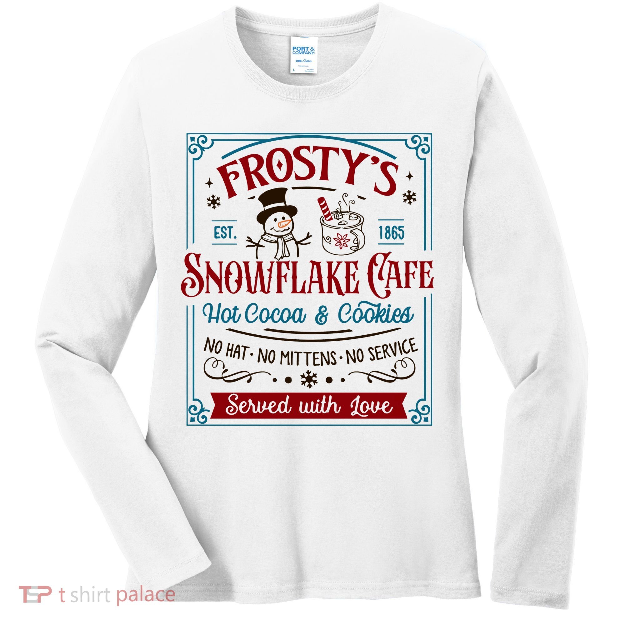 Old Fashioned FrostyS Snowflake Cafe Coffee Lovers Xmas Women's Long Sleeve Shirt