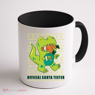 Official Santa Tester Dino Ugly Christmas Coffee Mug back