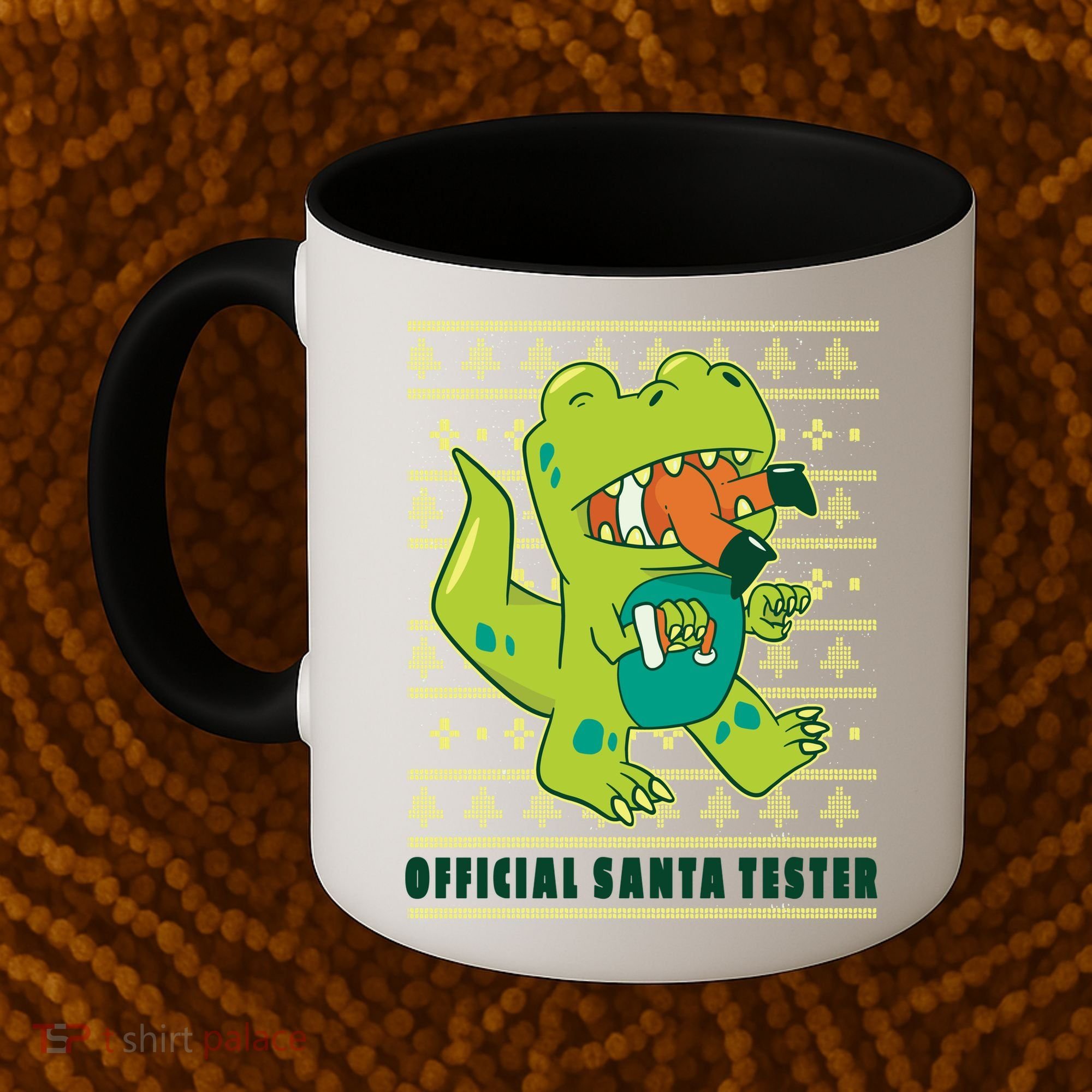 Official Santa Tester Dino Ugly Christmas Coffee Mug