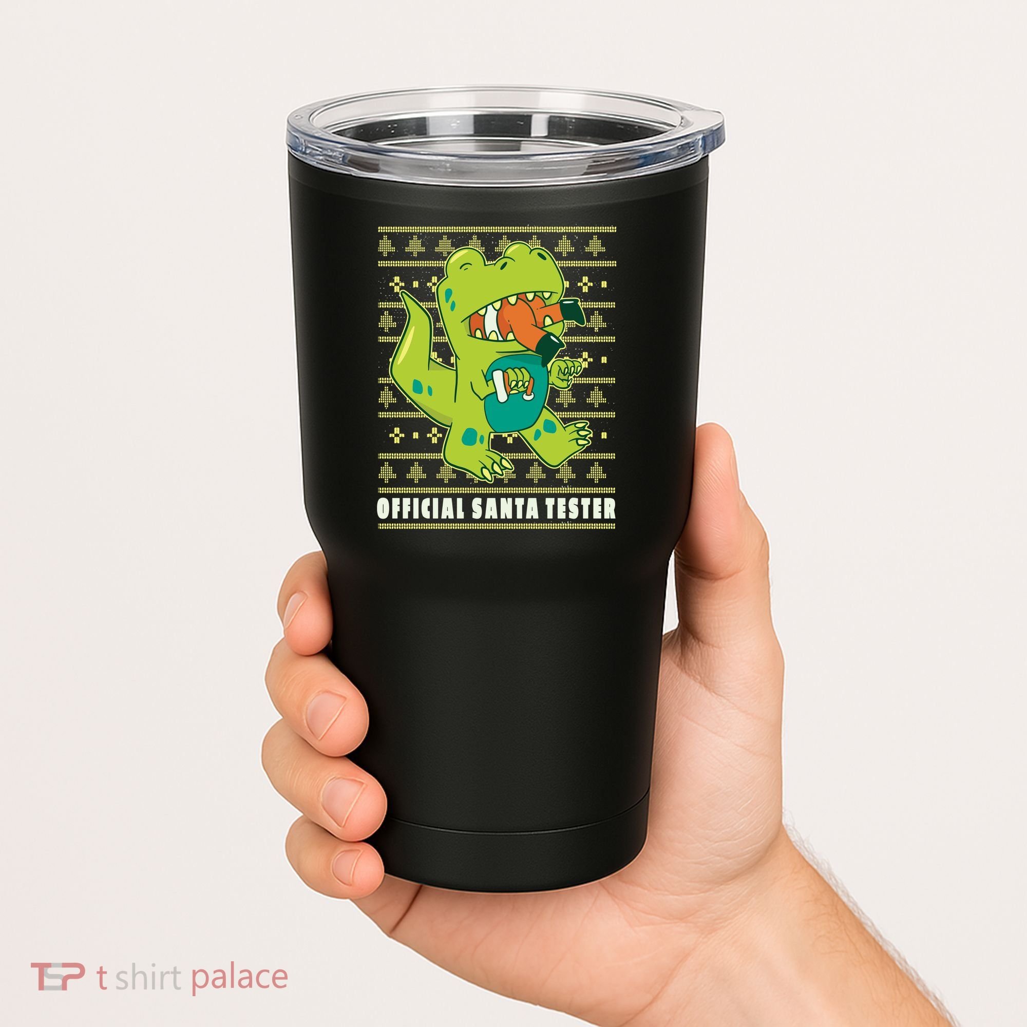 Official Santa Tester Dino Ugly Christmas Tumbler