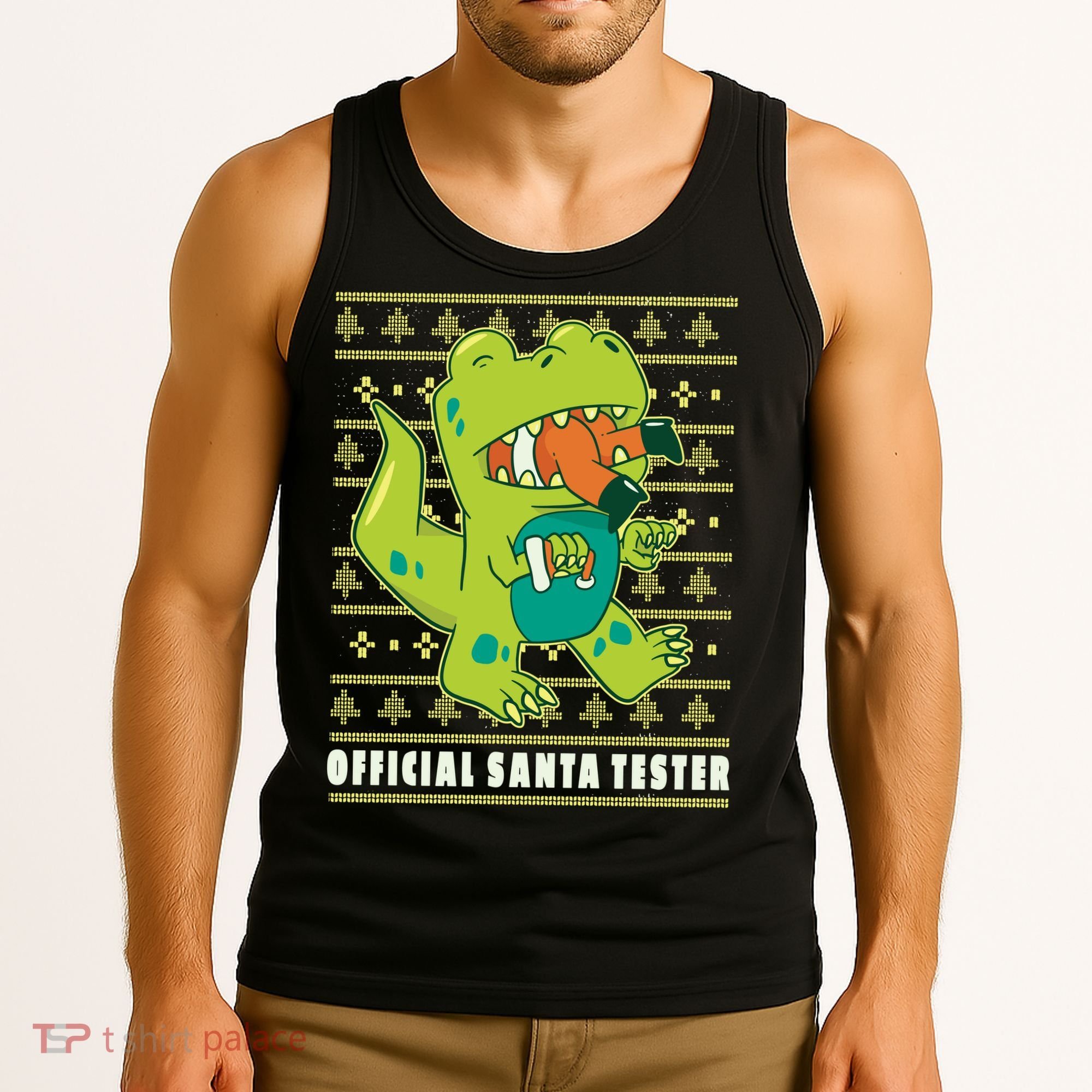 Official Santa Tester Dino Ugly Christmas Tank Top