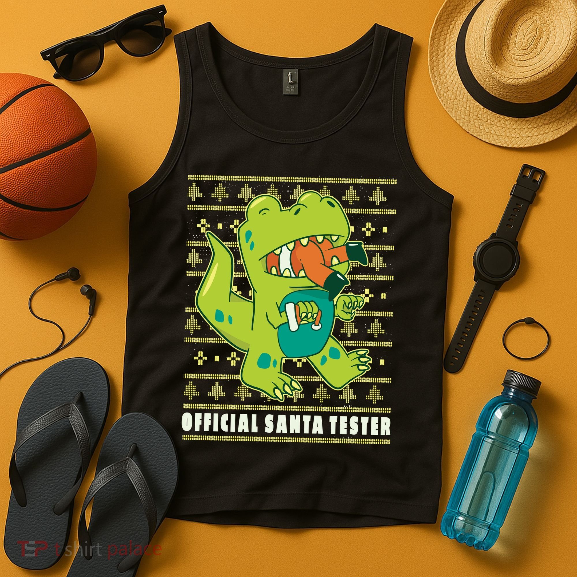 Official Santa Tester Dino Ugly Christmas Tank Top