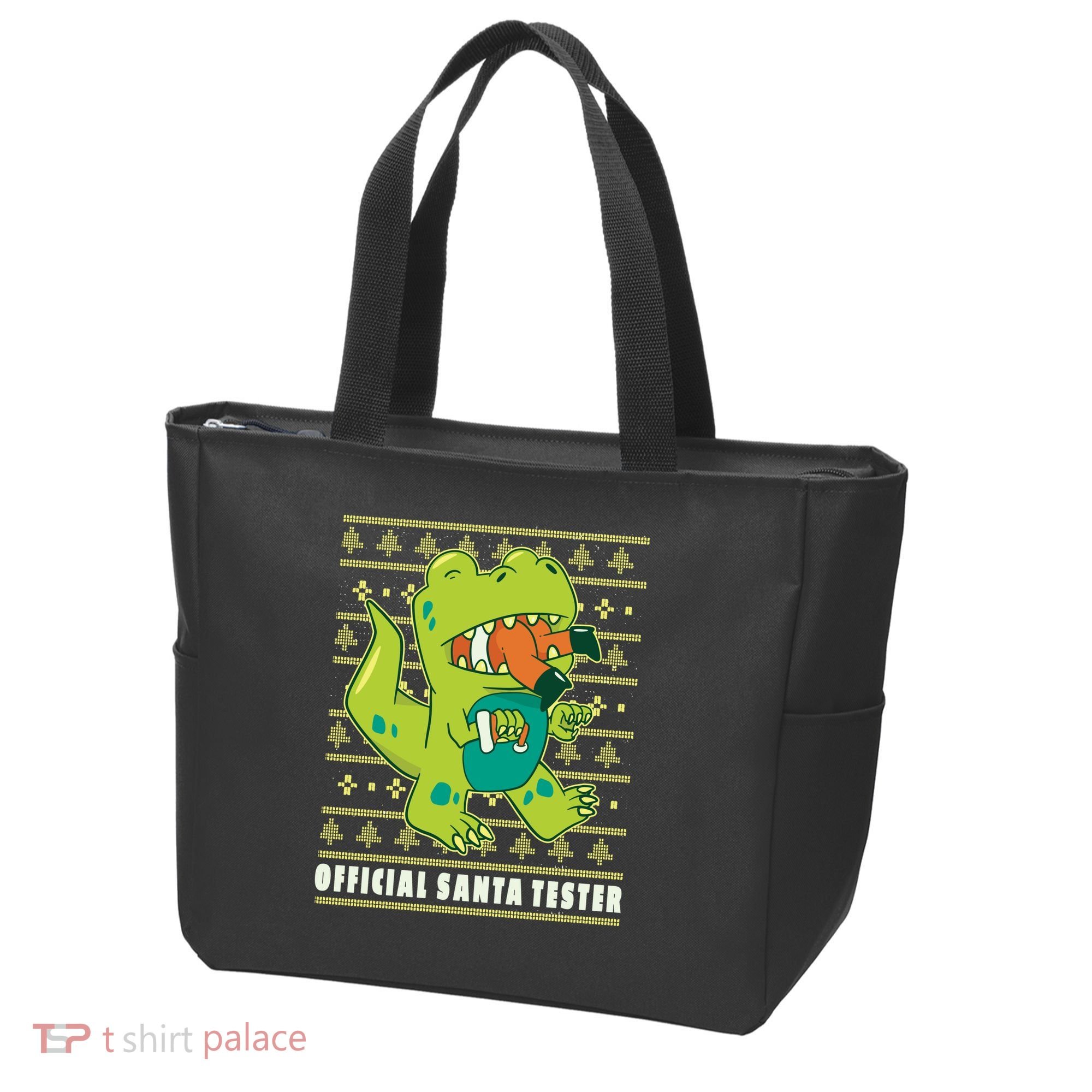 Official Santa Tester Dino Ugly Christmas Tote Bag