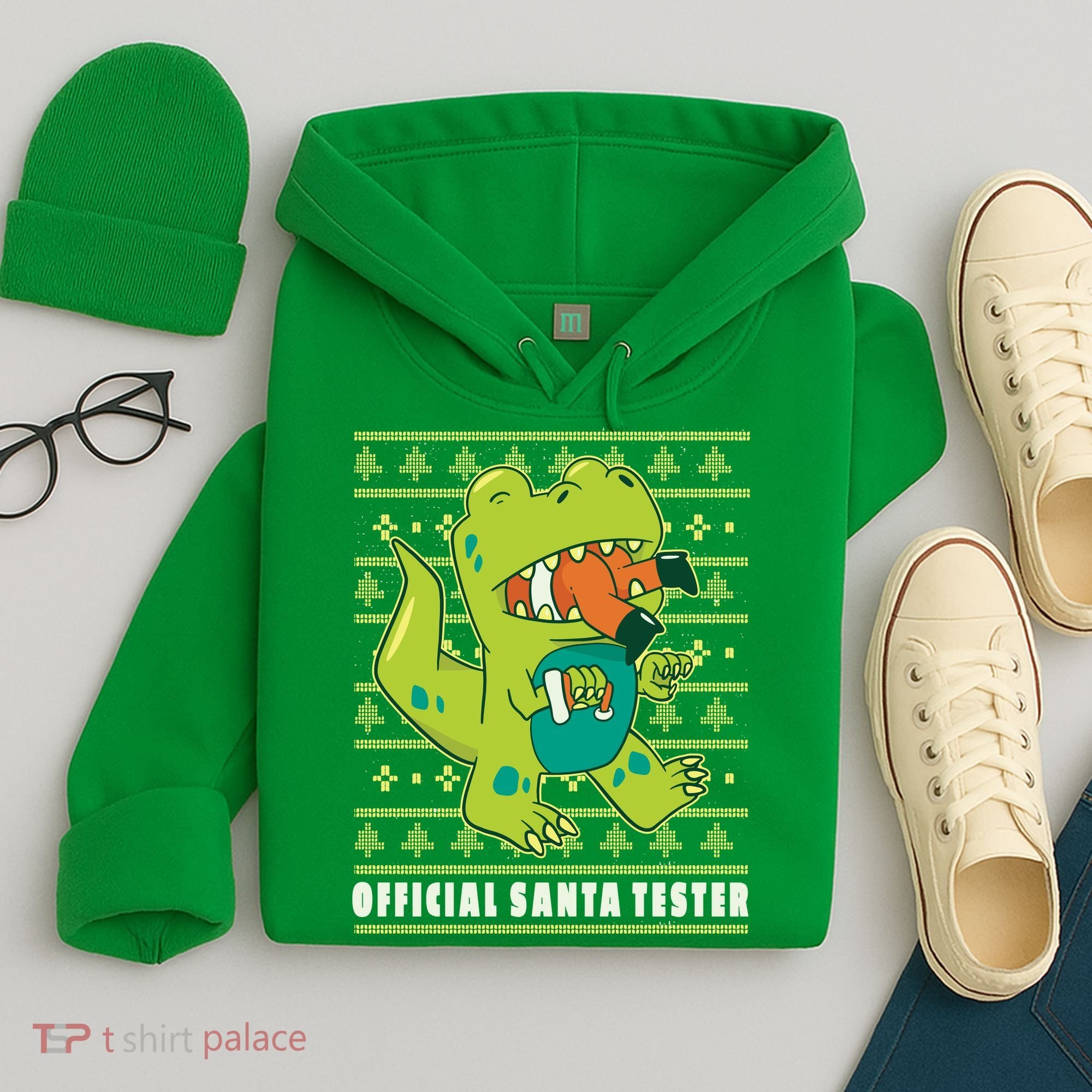 Official Santa Tester Dino Ugly Christmas Hoodie