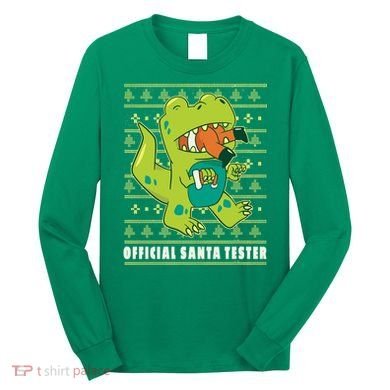 Official Santa Tester Dino Ugly Christmas Long Sleeve Shirt
