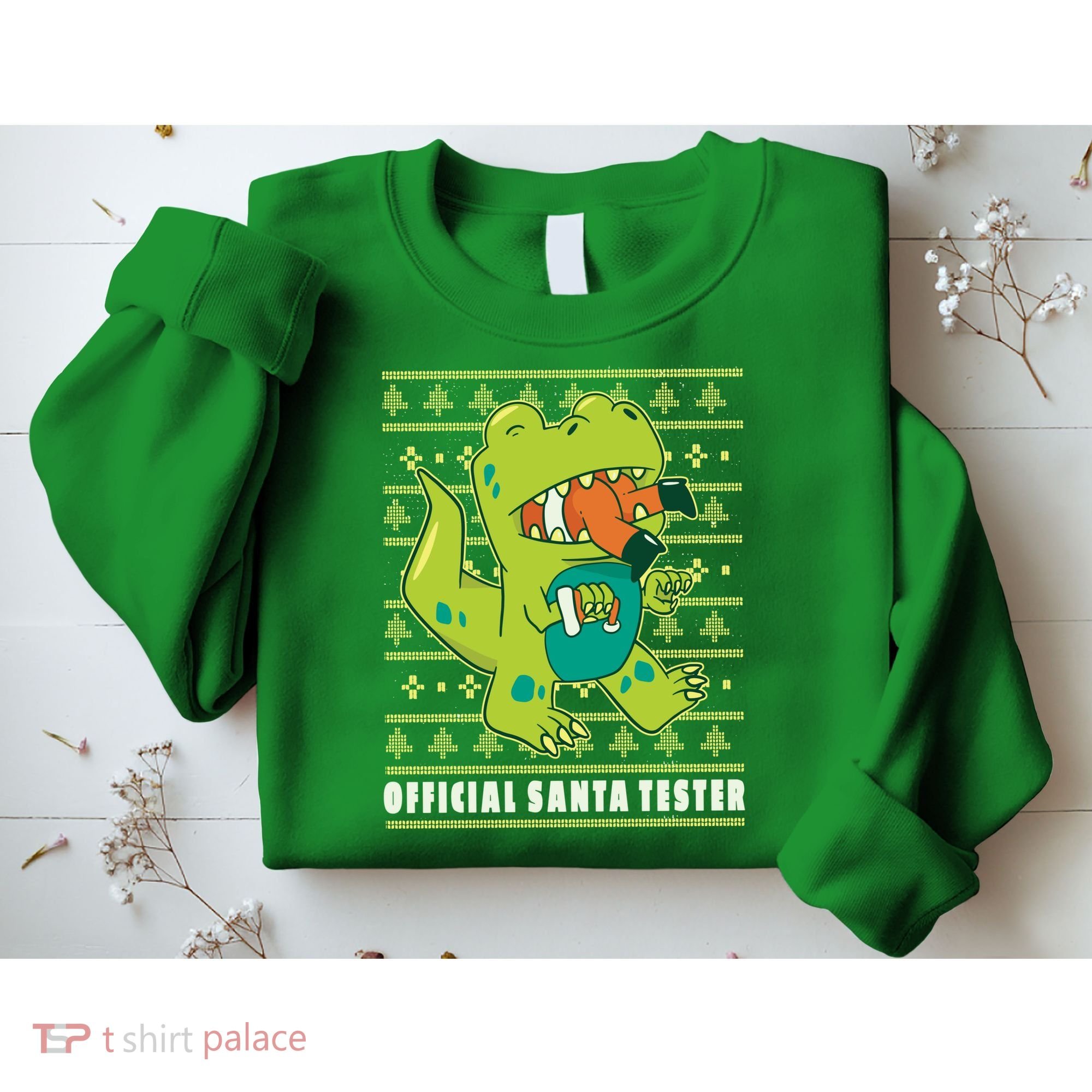 Official Santa Tester Dino Ugly Christmas Sweatshirt