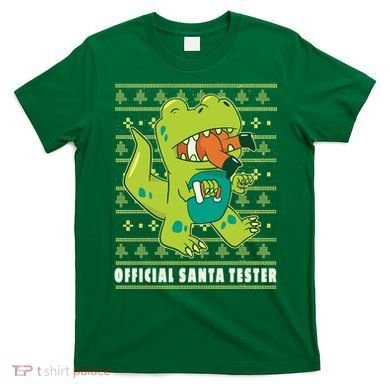 Official Santa Tester Dino Ugly Christmas T-Shirt