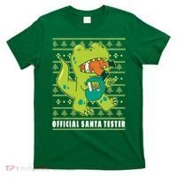 Official Santa Tester Dino Ugly Christmas T-Shirt thumb 0
