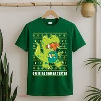 Official Santa Tester Dino Ugly Christmas T-Shirt thumb 2