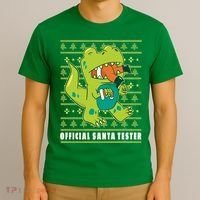 Official Santa Tester Dino Ugly Christmas T-Shirt thumb 3