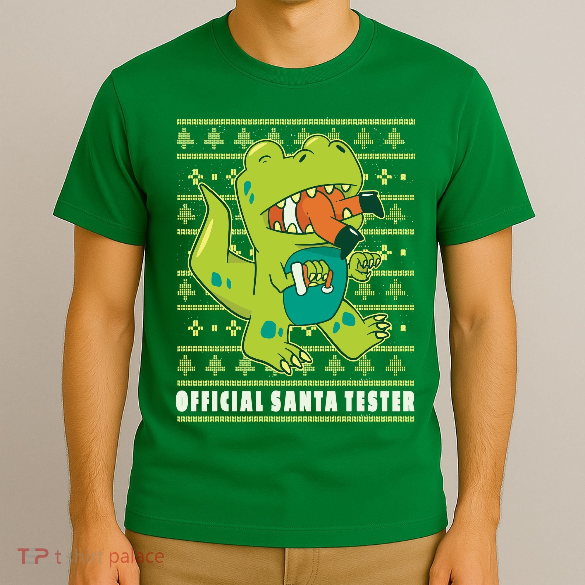 Official Santa Tester Dino Ugly Christmas T-Shirt