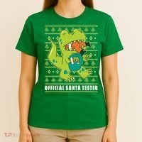 Official Santa Tester Dino Ugly Christmas T-Shirt thumb 4