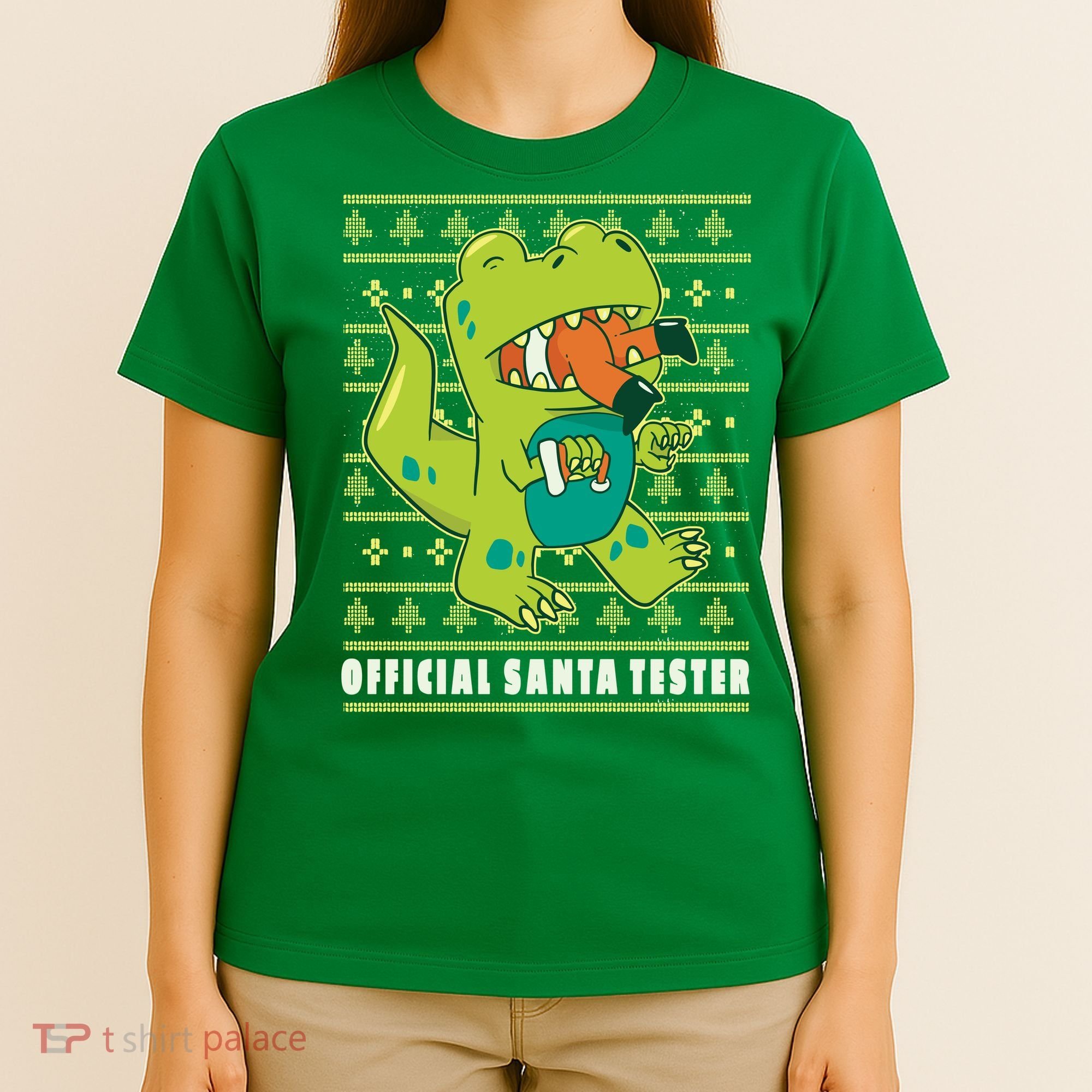 Official Santa Tester Dino Ugly Christmas T-Shirt