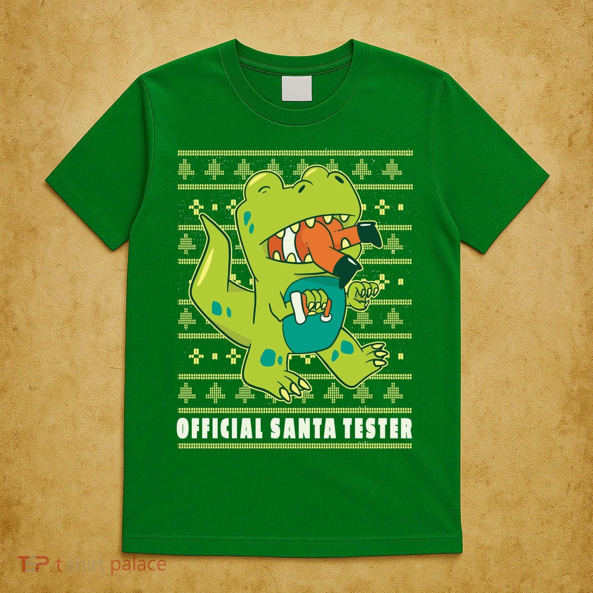 Official Santa Tester Dino Ugly Christmas T-Shirt