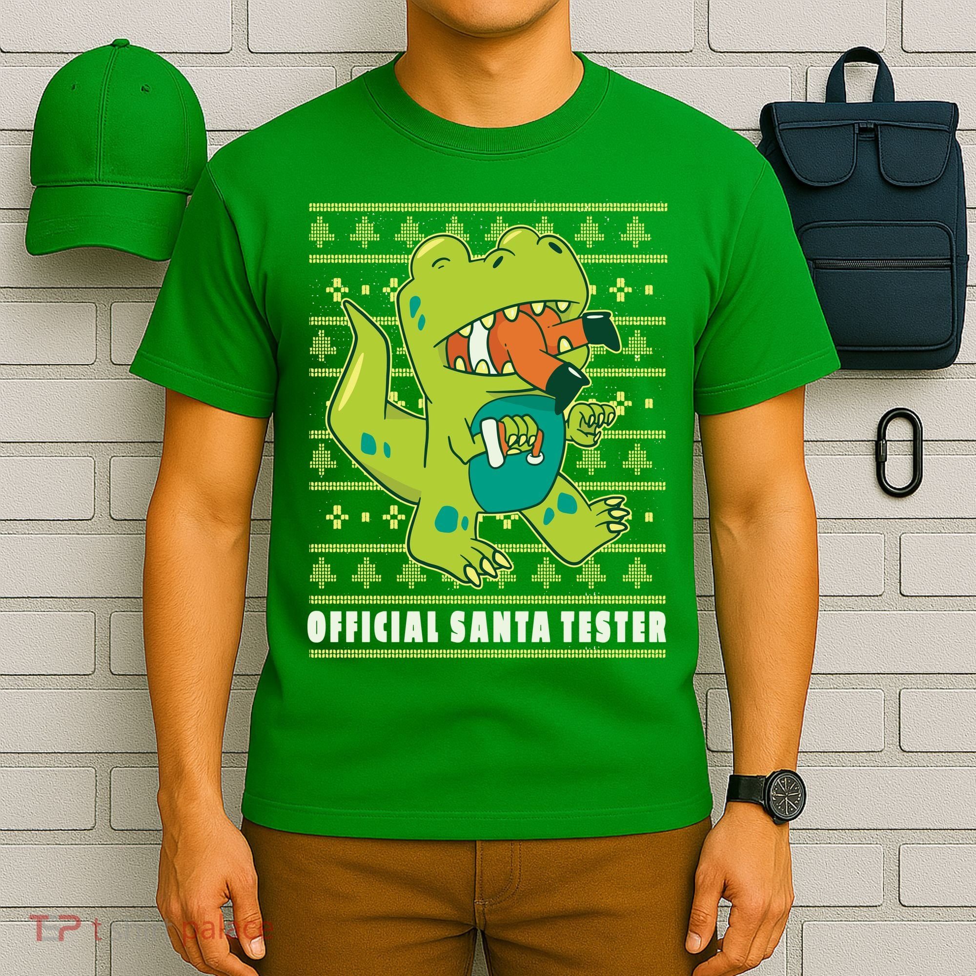Official Santa Tester Dino Ugly Christmas T-Shirt