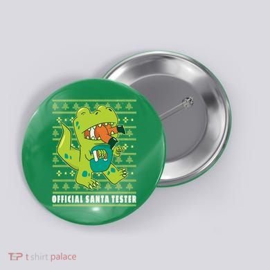 Official Santa Tester Dino Ugly Christmas Button