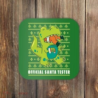 Official Santa Tester Dino Ugly Christmas Coaster