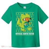 Official Santa Tester Dino Ugly Christmas Toddler T-Shirt thumb 0
