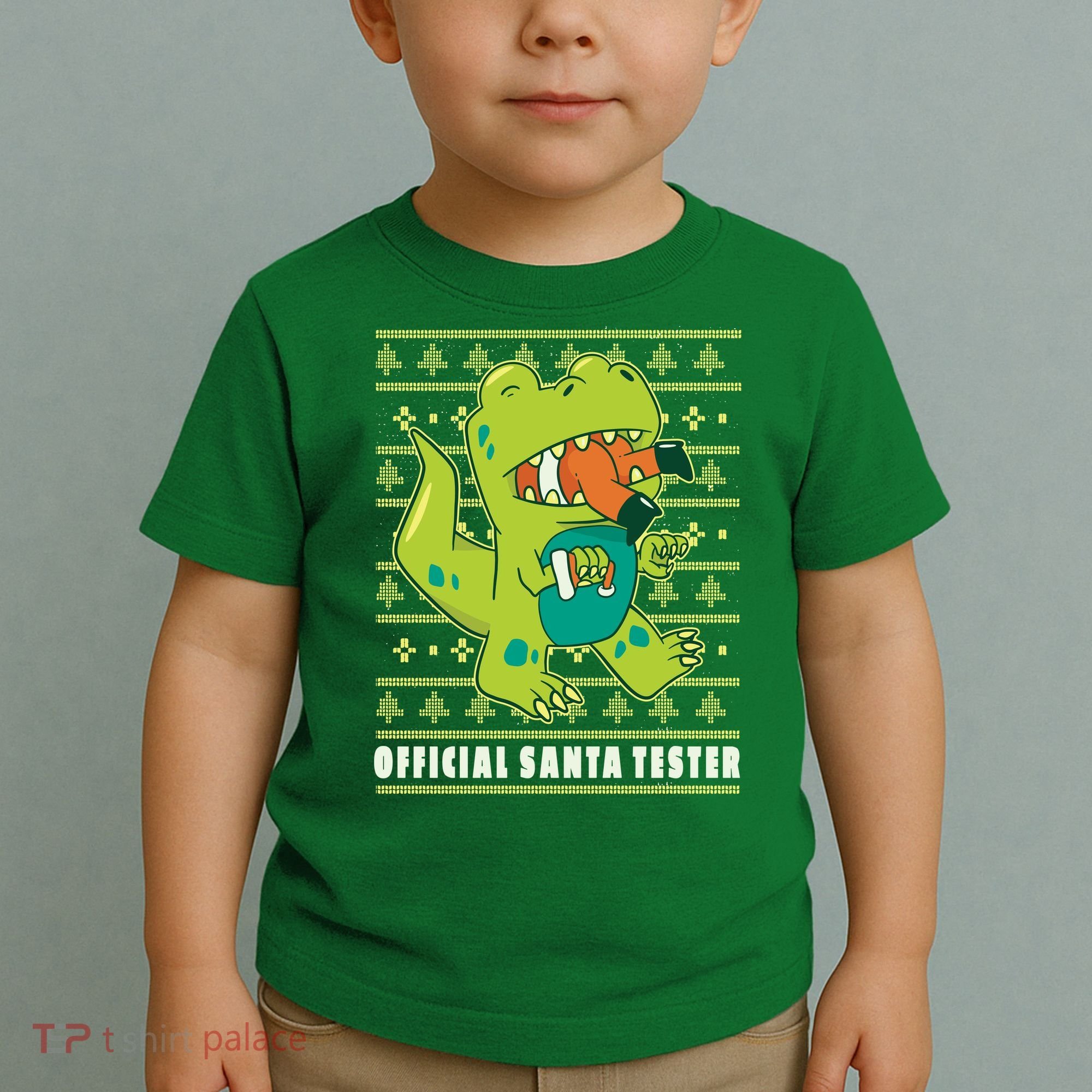 Official Santa Tester Dino Ugly Christmas Toddler T-Shirt