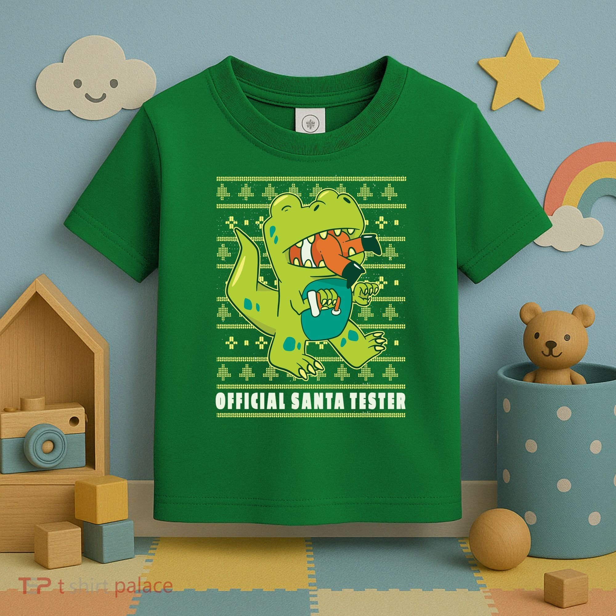 Official Santa Tester Dino Ugly Christmas Toddler T-Shirt