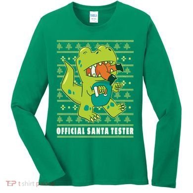 Official Santa Tester Dino Ugly Christmas Women's Long Sleeve Shirt
