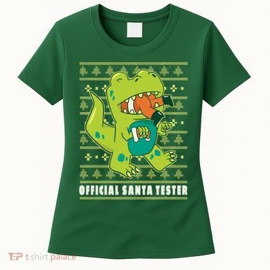 Official Santa Tester Dino Ugly Christmas Women's T-Shirt