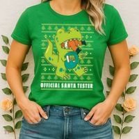 Official Santa Tester Dino Ugly Christmas Women's T-Shirt thumb 2