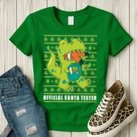 Official Santa Tester Dino Ugly Christmas Women's T-Shirt thumb 3