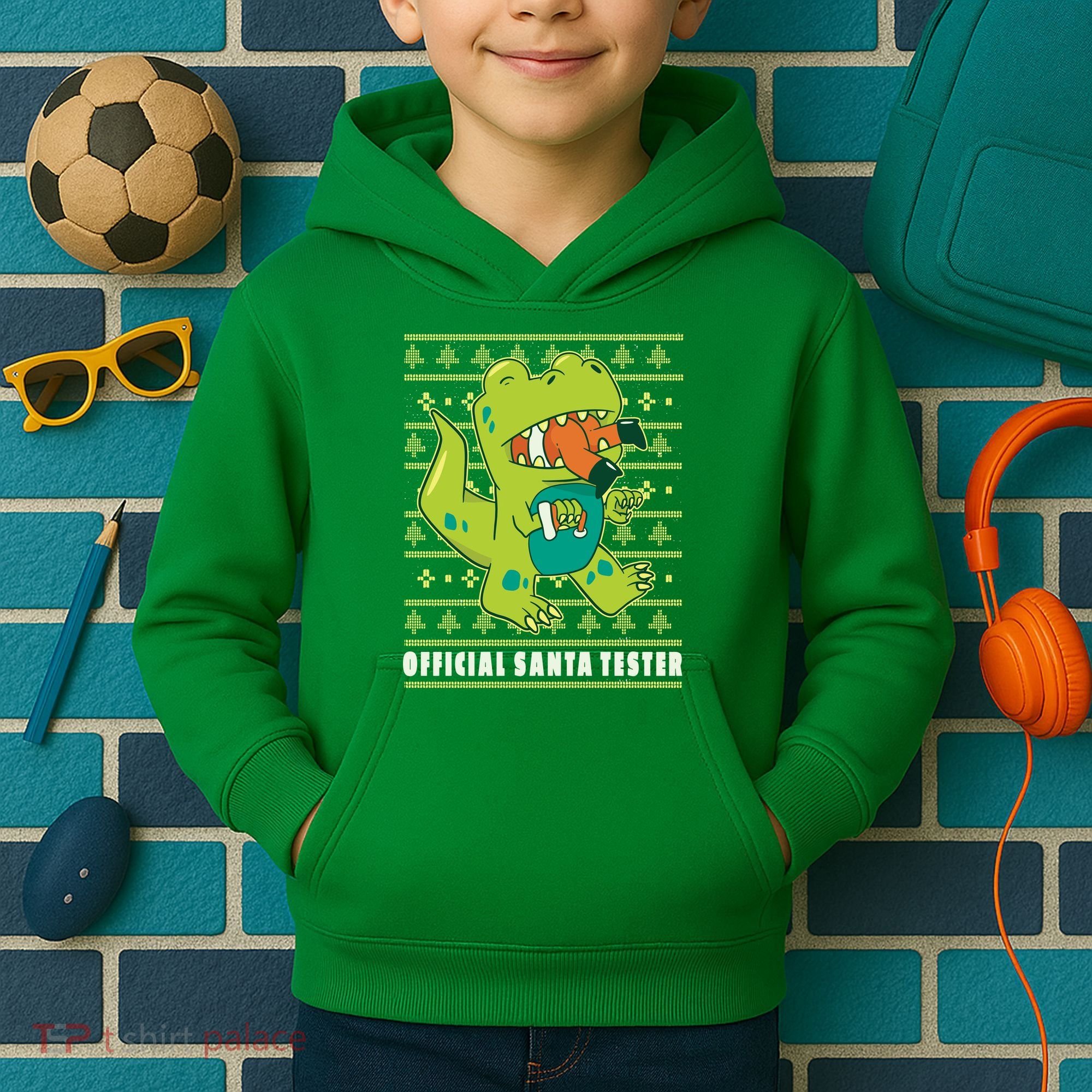 Official Santa Tester Dino Ugly Christmas Kids Hoodie