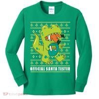 Official Santa Tester Dino Ugly Christmas Kids Long Sleeve Shirt thumb 0