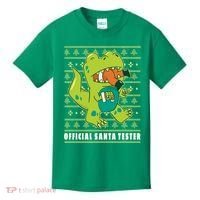 Official Santa Tester Dino Ugly Christmas Kids T-Shirt thumb 0