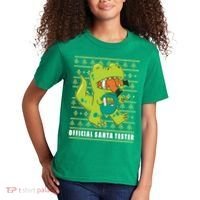 Official Santa Tester Dino Ugly Christmas Kids T-Shirt thumb 2