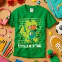 Official Santa Tester Dino Ugly Christmas Kids T-Shirt thumb 3