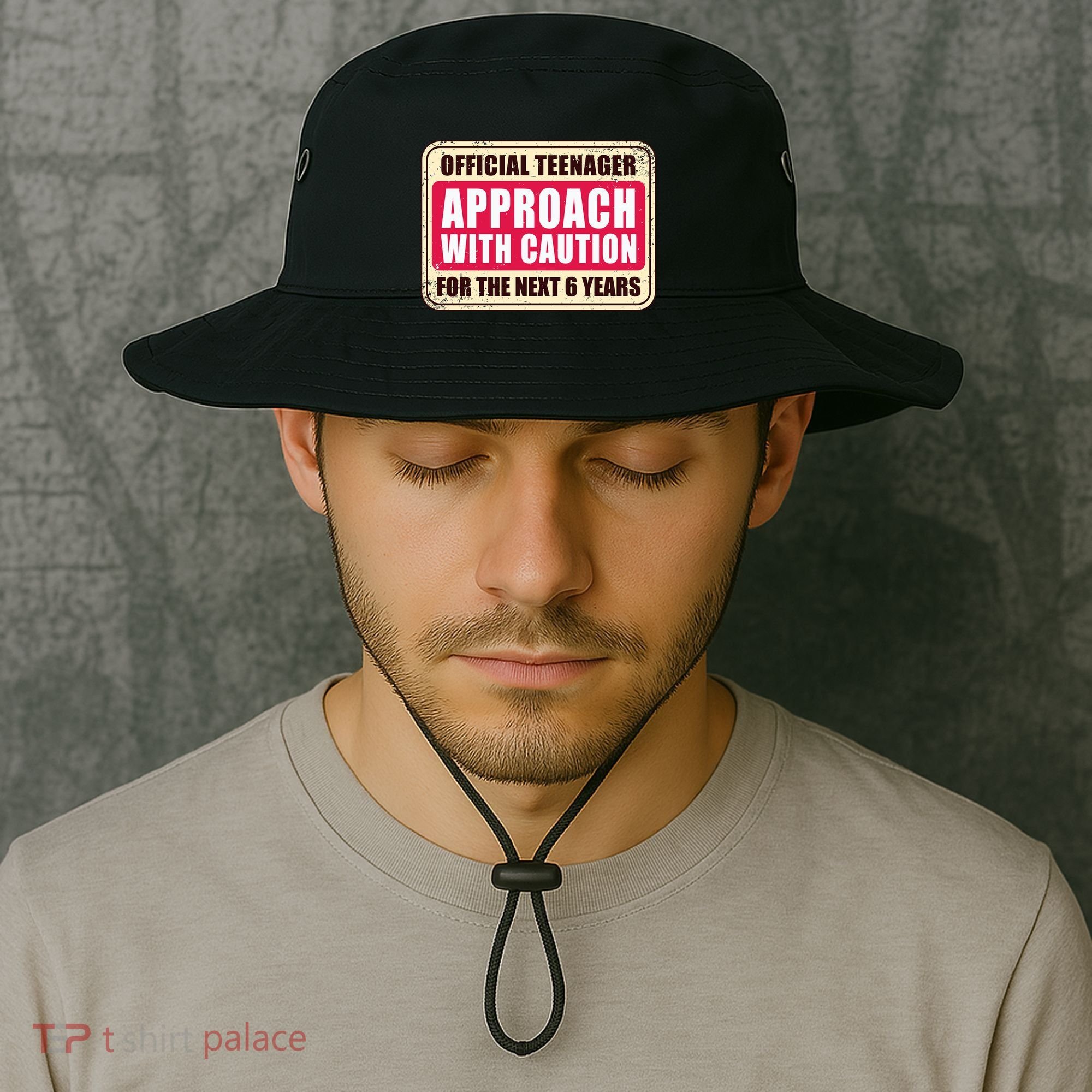 Official Teenager Approach With Caution Bucket Hat