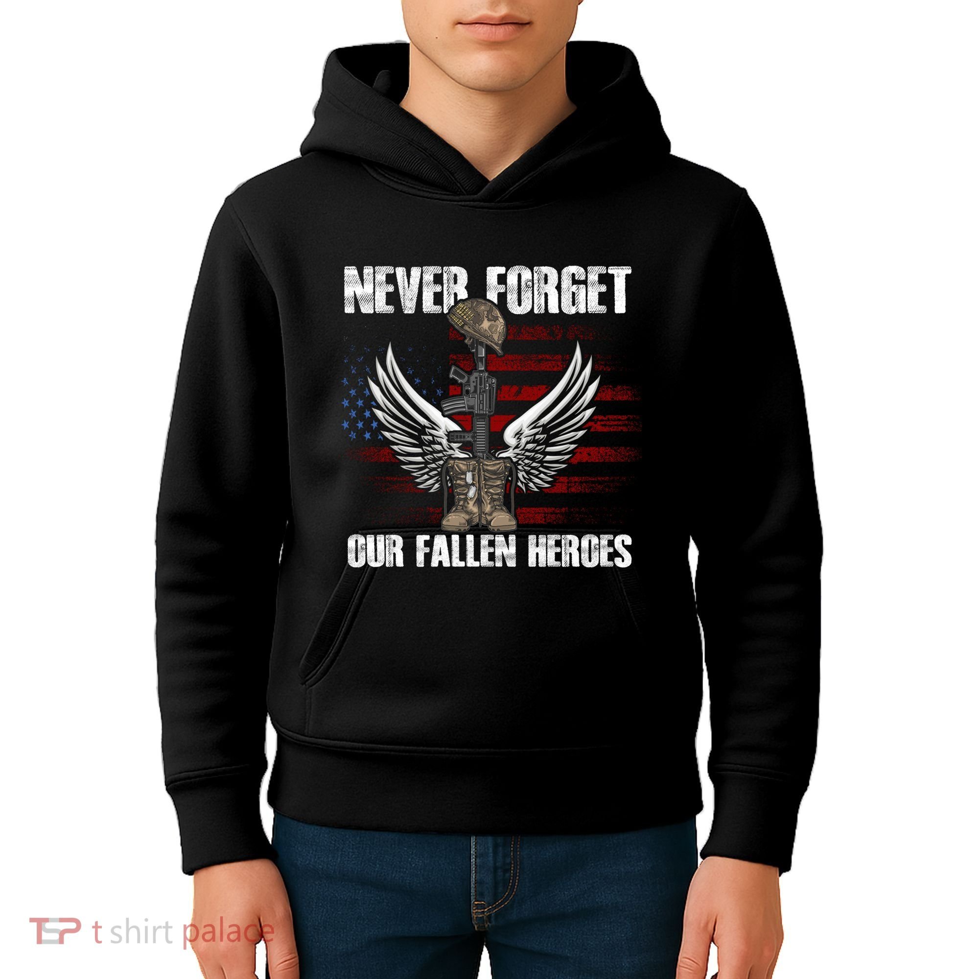 Our Fallen Heroes Veterans Memorial Day Partiotic Military Kids Hoodie